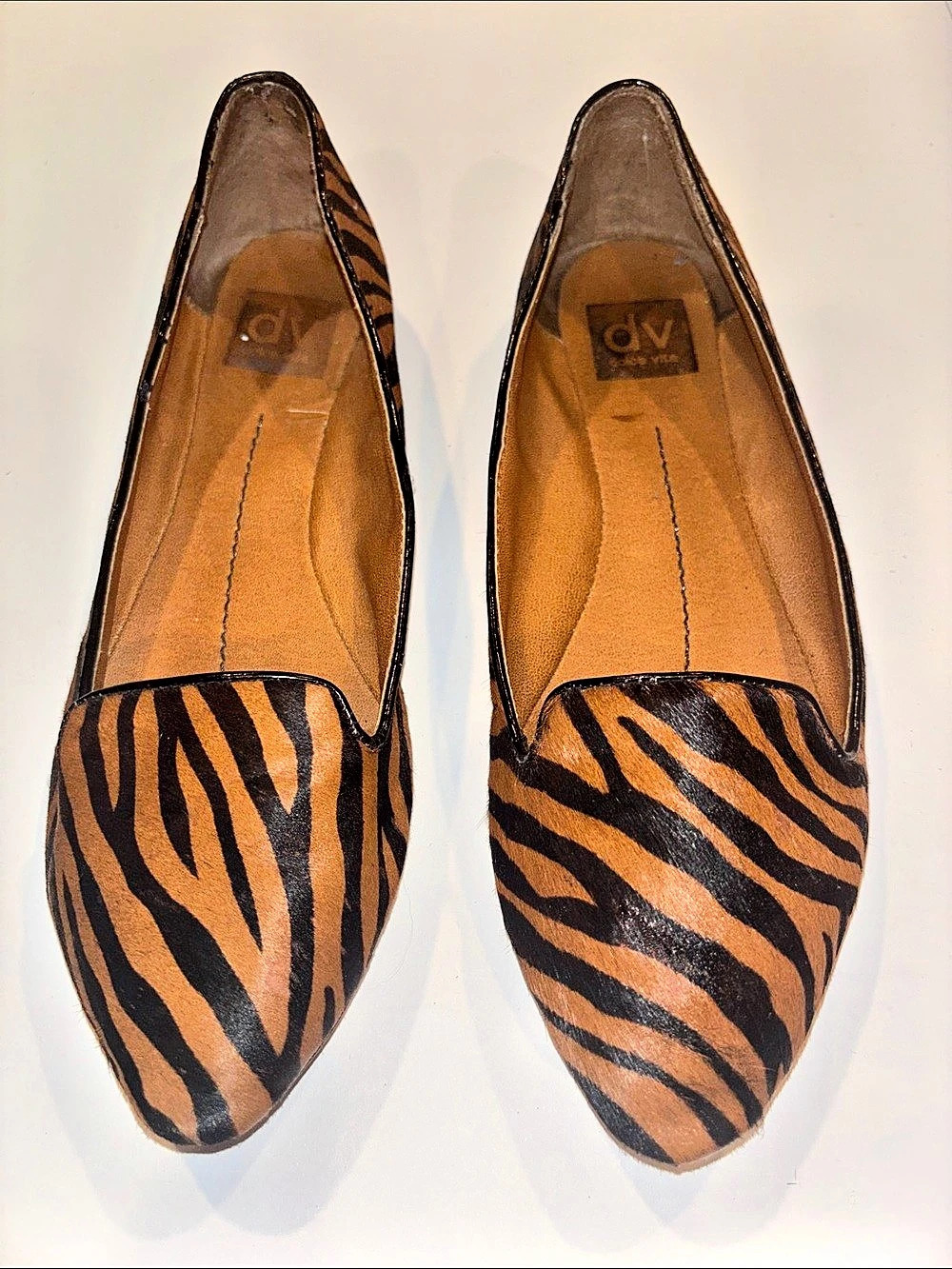 DV by Dolce Vita Devon Pointed-Toe Loafers crafted from textured calf hair.